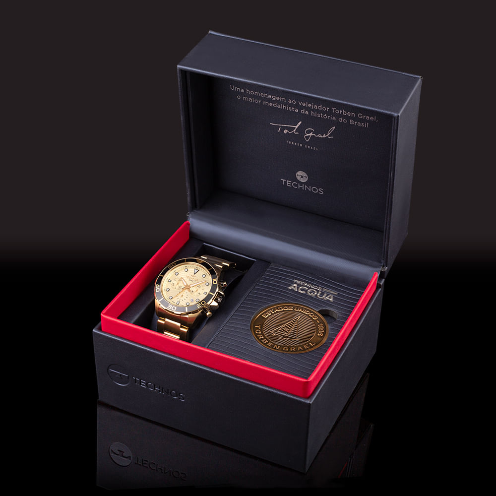 Kit Technos Masculino Acqua Dourado Edição Especial Torben Grael
