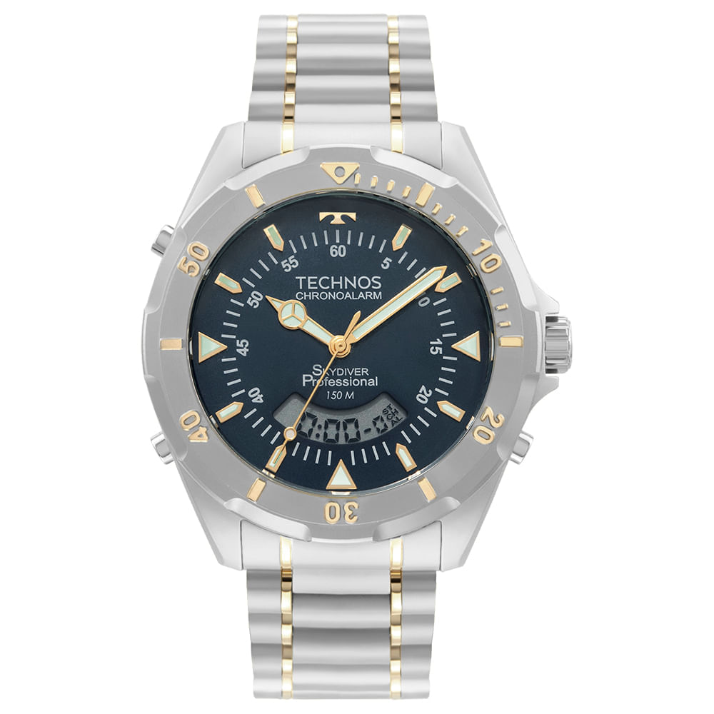 ★可動腕時計★ TECHNOS SOLAR Relógio Technos Skydiver Bicolor Resistente à água- WT2050AXN/1A